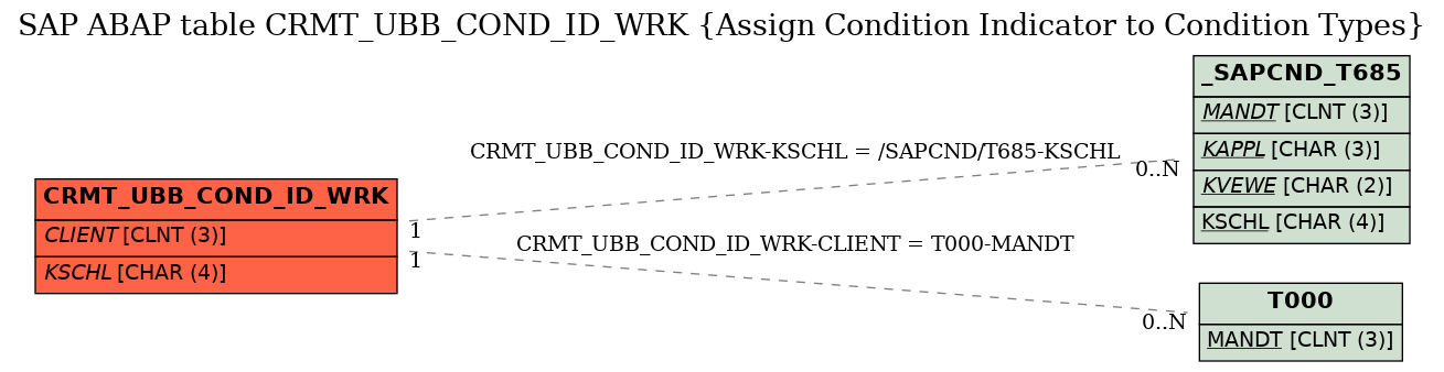 E-R Diagram for table CRMT_UBB_COND_ID_WRK (Assign Condition Indicator to Condition Types)