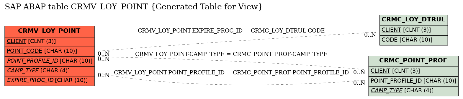 E-R Diagram for table CRMV_LOY_POINT (Generated Table for View)