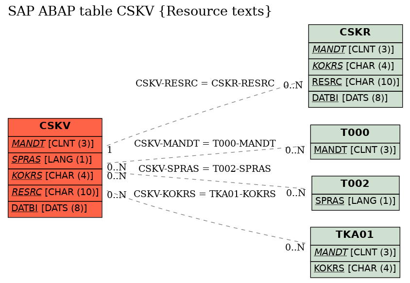 E-R Diagram for table CSKV (Resource texts)