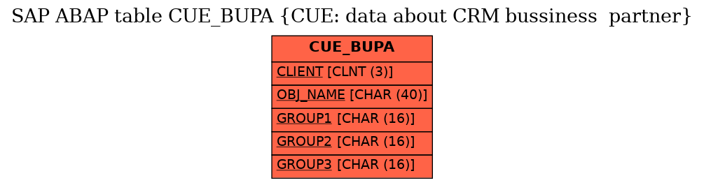 E-R Diagram for table CUE_BUPA (CUE: data about CRM bussiness  partner)