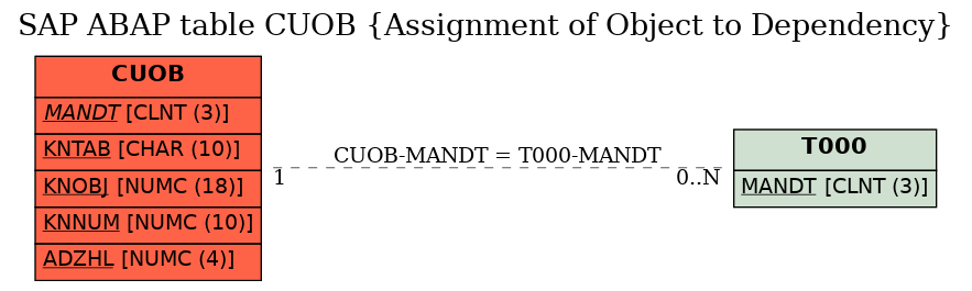 E-R Diagram for table CUOB (Assignment of Object to Dependency)