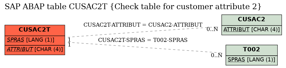 E-R Diagram for table CUSAC2T (Check table for customer attribute 2)