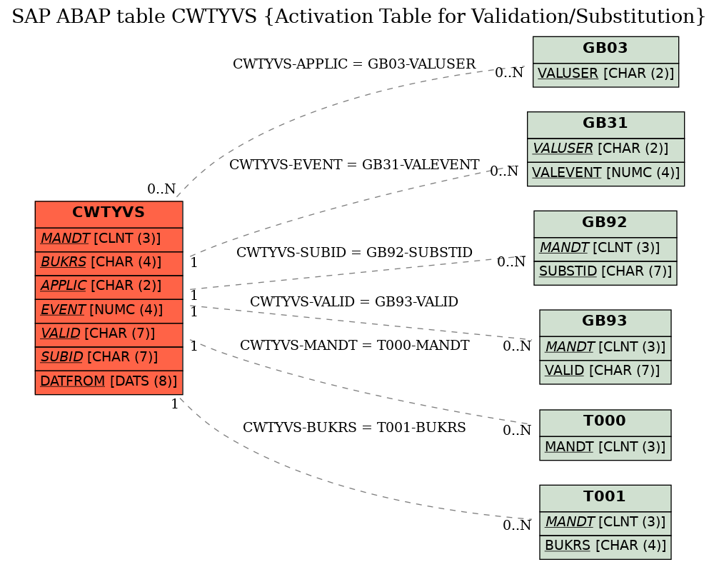 E-R Diagram for table CWTYVS (Activation Table for Validation/Substitution)