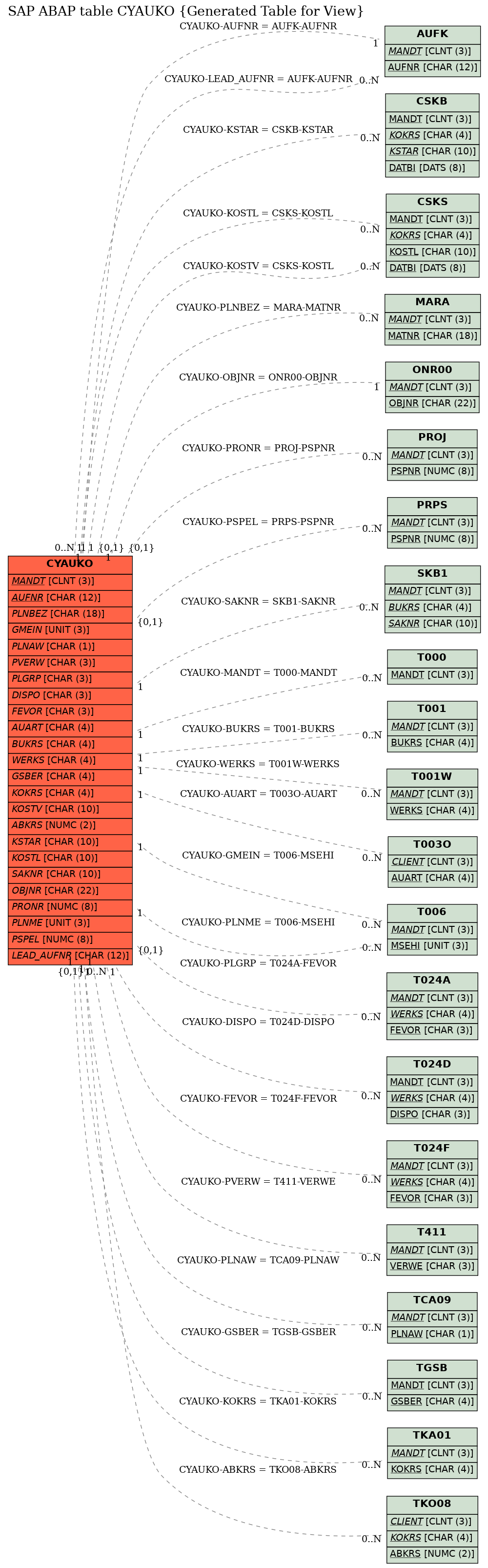 E-R Diagram for table CYAUKO (Generated Table for View)