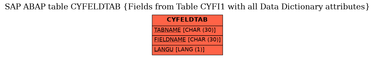 E-R Diagram for table CYFELDTAB (Fields from Table CYFI1 with all Data Dictionary attributes)