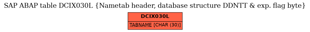 E-R Diagram for table DCIX030L (Nametab header, database structure DDNTT & exp. flag byte)