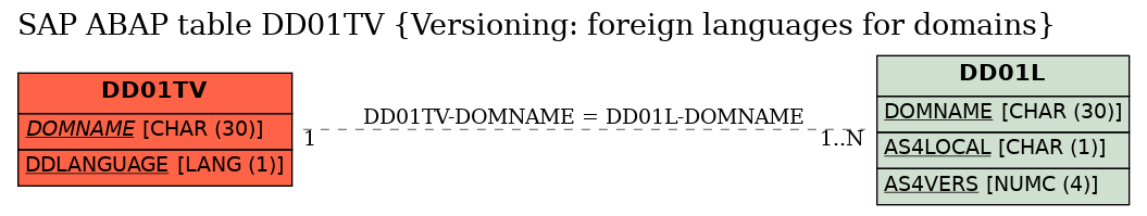 E-R Diagram for table DD01TV (Versioning: foreign languages for domains)