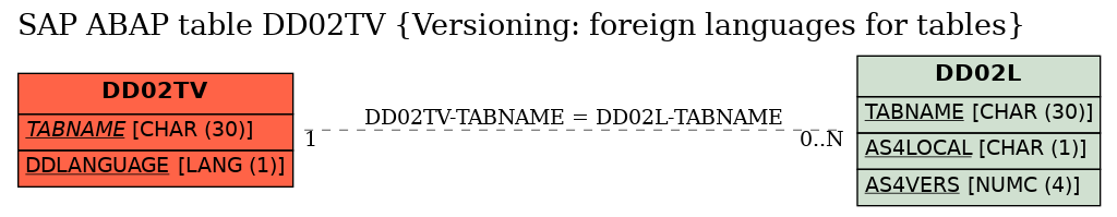 E-R Diagram for table DD02TV (Versioning: foreign languages for tables)