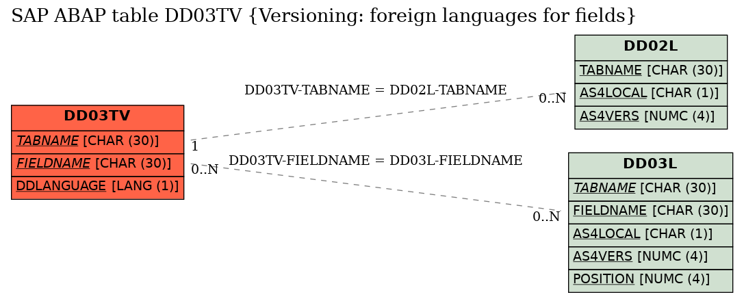 E-R Diagram for table DD03TV (Versioning: foreign languages for fields)