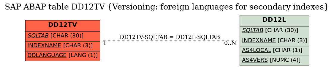 E-R Diagram for table DD12TV (Versioning: foreign languages for secondary indexes)