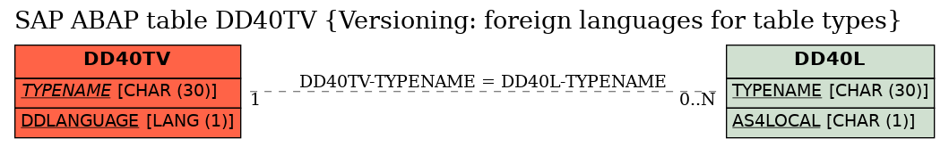 E-R Diagram for table DD40TV (Versioning: foreign languages for table types)