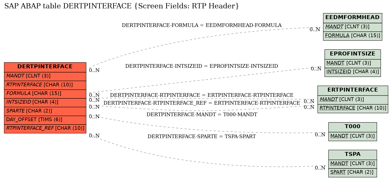 E-R Diagram for table DERTPINTERFACE (Screen Fields: RTP Header)