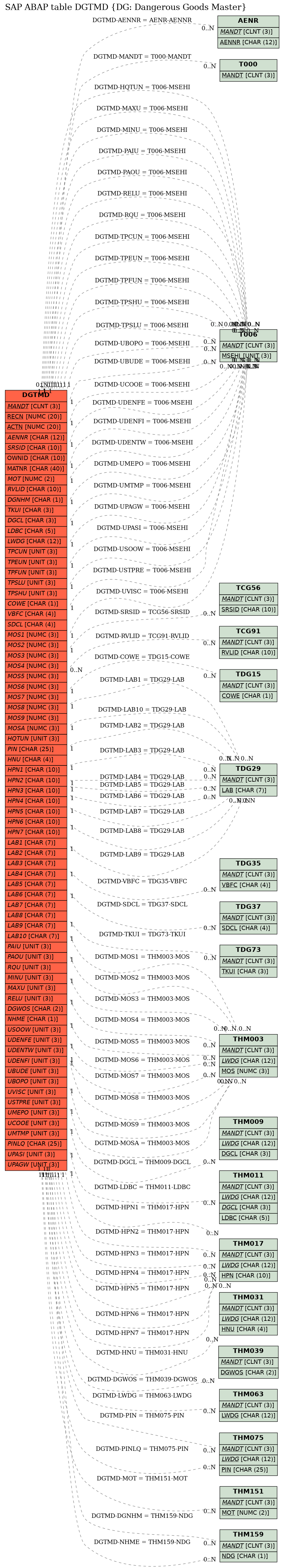 E-R Diagram for table DGTMD (DG: Dangerous Goods Master)