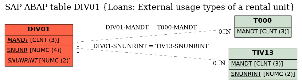 E-R Diagram for table DIV01 (Loans: External usage types of a rental unit)