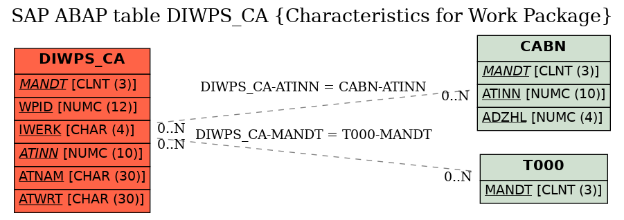 E-R Diagram for table DIWPS_CA (Characteristics for Work Package)