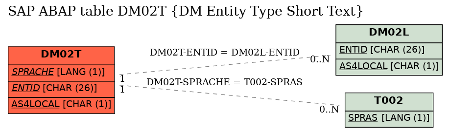 E-R Diagram for table DM02T (DM Entity Type Short Text)