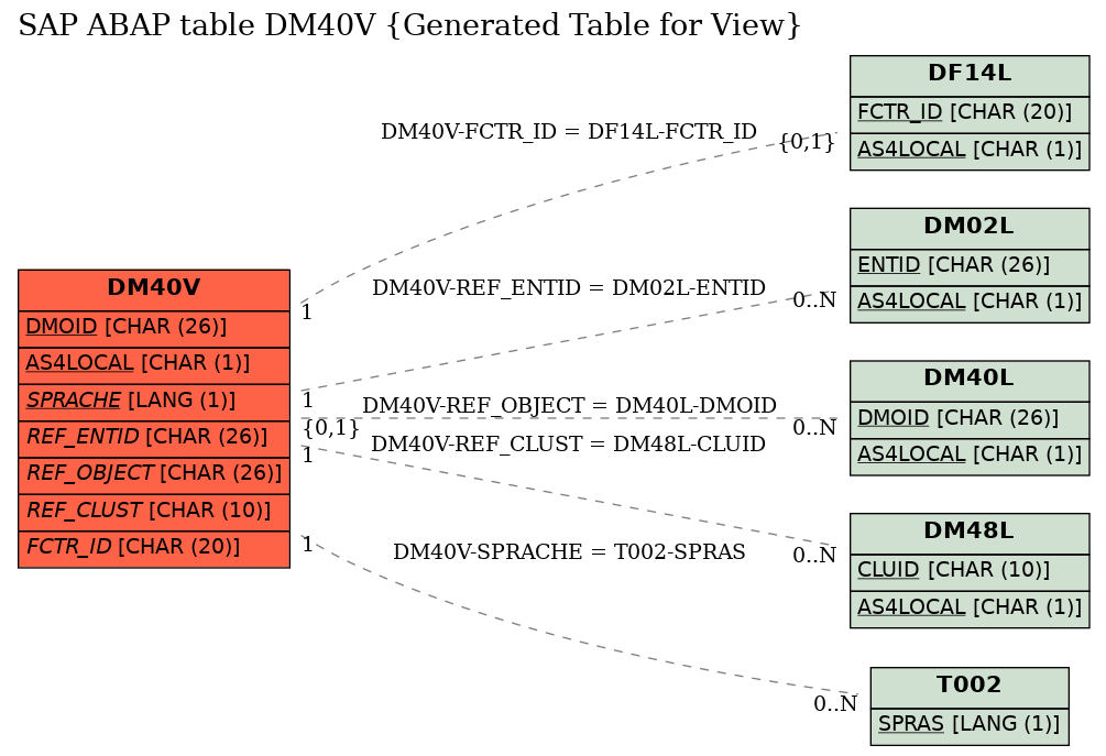 E-R Diagram for table DM40V (Generated Table for View)