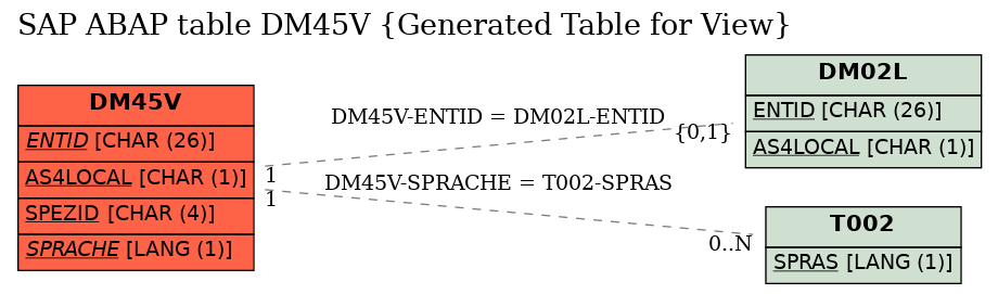 E-R Diagram for table DM45V (Generated Table for View)