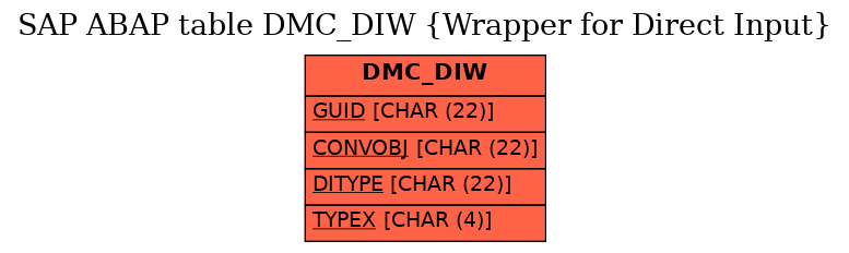 E-R Diagram for table DMC_DIW (Wrapper for Direct Input)