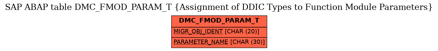 E-R Diagram for table DMC_FMOD_PARAM_T (Assignment of DDIC Types to Function Module Parameters)