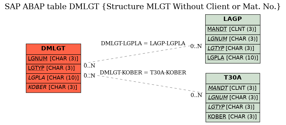 E-R Diagram for table DMLGT (Structure MLGT Without Client or Mat. No.)