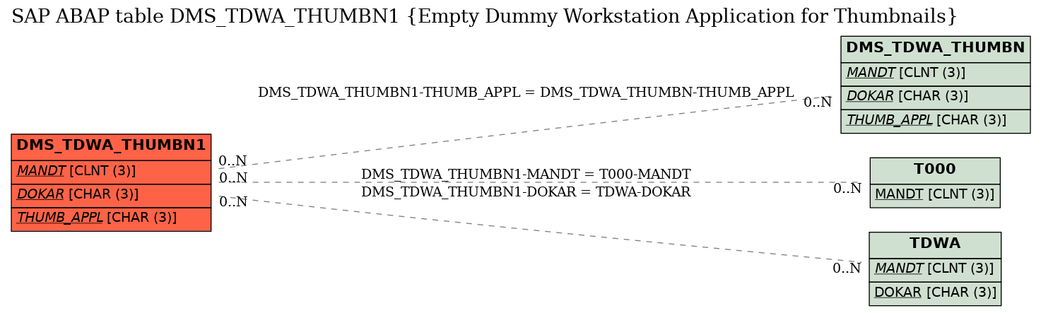 E-R Diagram for table DMS_TDWA_THUMBN1 (Empty Dummy Workstation Application for Thumbnails)