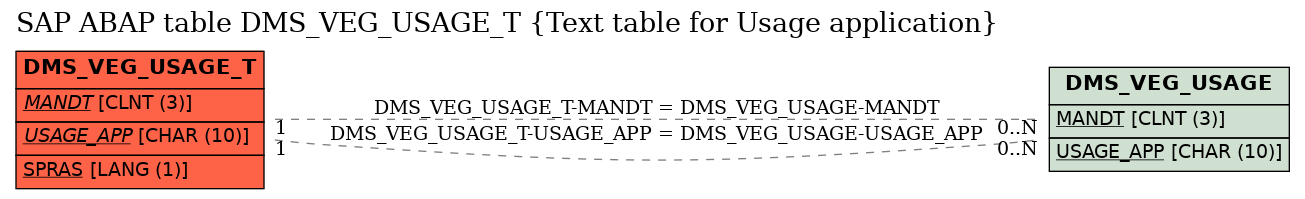 E-R Diagram for table DMS_VEG_USAGE_T (Text table for Usage application)