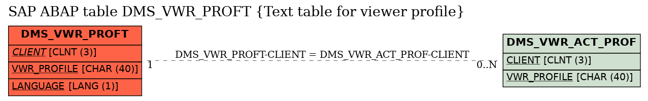 E-R Diagram for table DMS_VWR_PROFT (Text table for viewer profile)