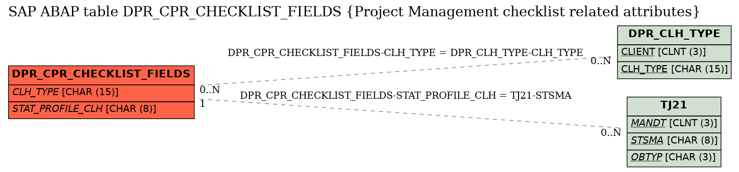 E-R Diagram for table DPR_CPR_CHECKLIST_FIELDS (Project Management checklist related attributes)