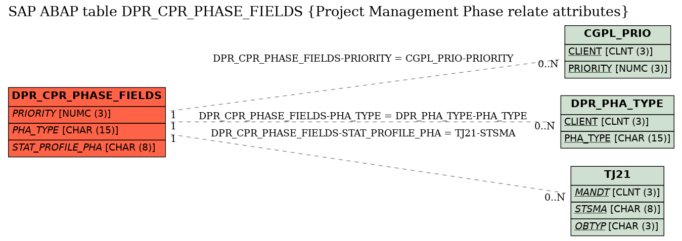 E-R Diagram for table DPR_CPR_PHASE_FIELDS (Project Management Phase relate attributes)