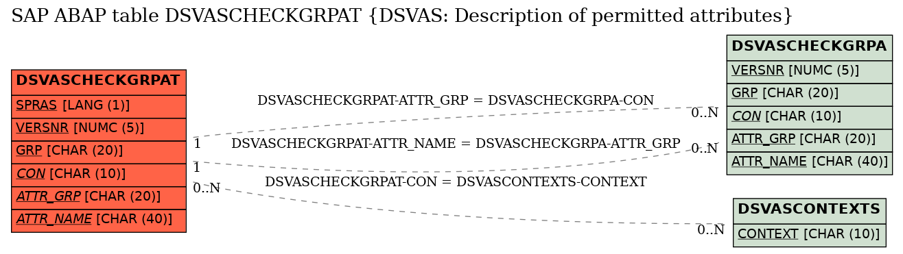 E-R Diagram for table DSVASCHECKGRPAT (DSVAS: Description of permitted attributes)