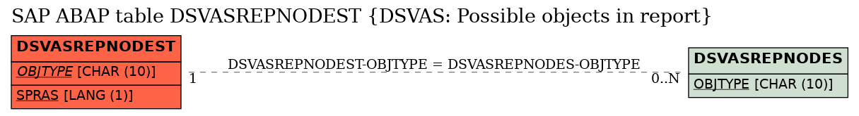 E-R Diagram for table DSVASREPNODEST (DSVAS: Possible objects in report)