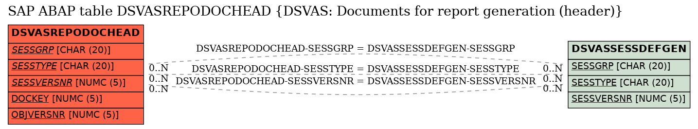 E-R Diagram for table DSVASREPODOCHEAD (DSVAS: Documents for report generation (header))