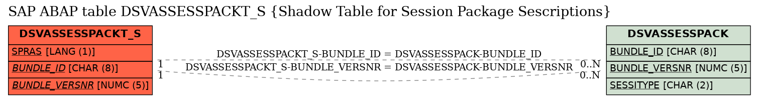 E-R Diagram for table DSVASSESSPACKT_S (Shadow Table for Session Package Sescriptions)