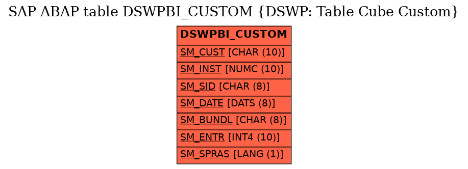 E-R Diagram for table DSWPBI_CUSTOM (DSWP: Table Cube Custom)