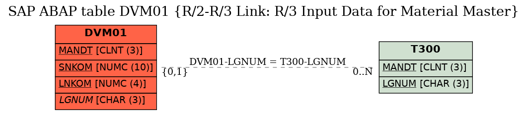 E-R Diagram for table DVM01 (R/2-R/3 Link: R/3 Input Data for Material Master)