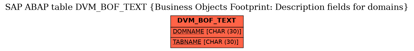 E-R Diagram for table DVM_BOF_TEXT (Business Objects Footprint: Description fields for domains)