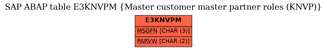 E-R Diagram for table E3KNVPM (Master customer master partner roles (KNVP))