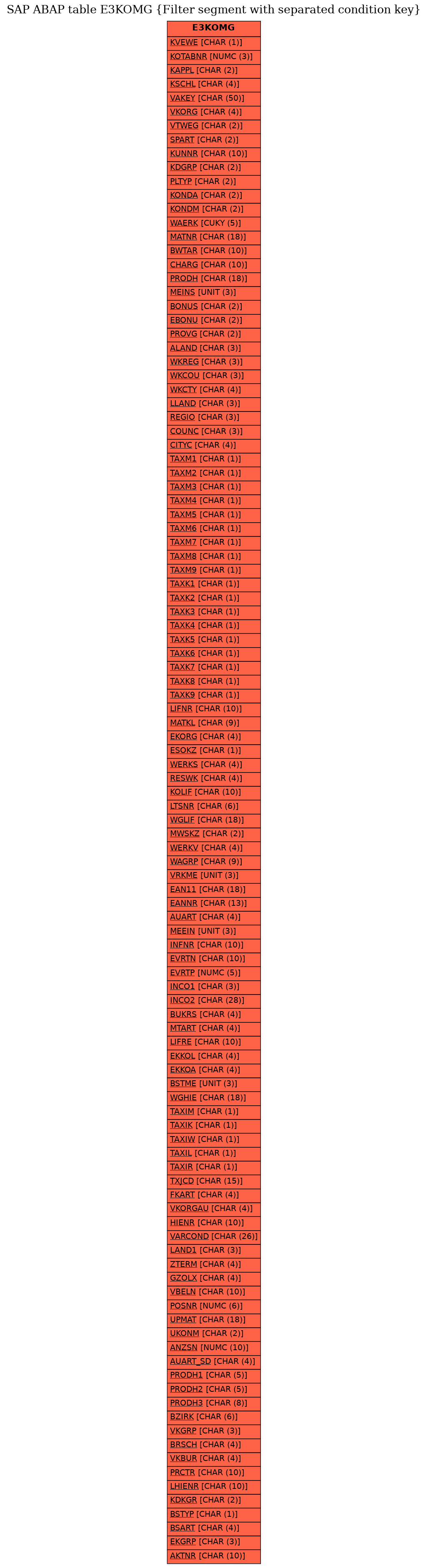 E-R Diagram for table E3KOMG (Filter segment with separated condition key)