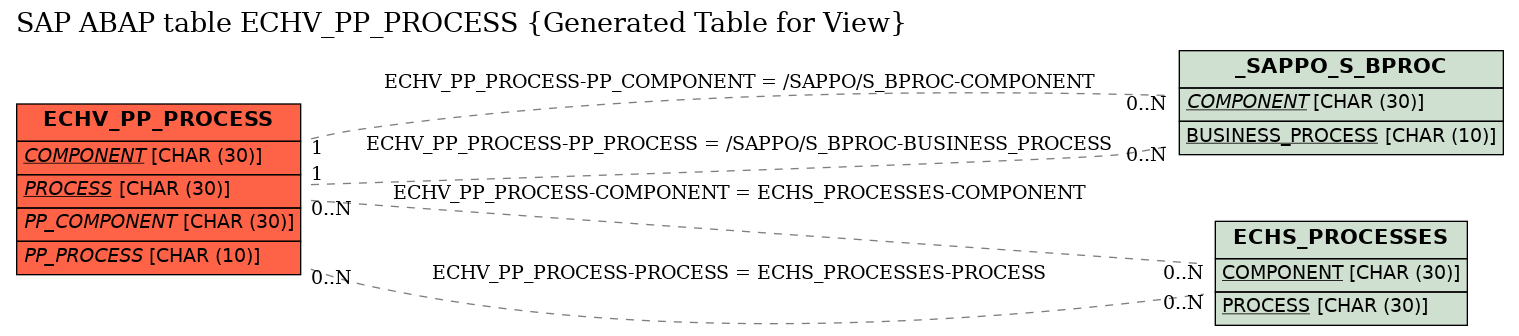 E-R Diagram for table ECHV_PP_PROCESS (Generated Table for View)