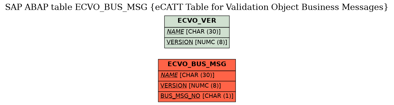 E-R Diagram for table ECVO_BUS_MSG (eCATT Table for Validation Object Business Messages)