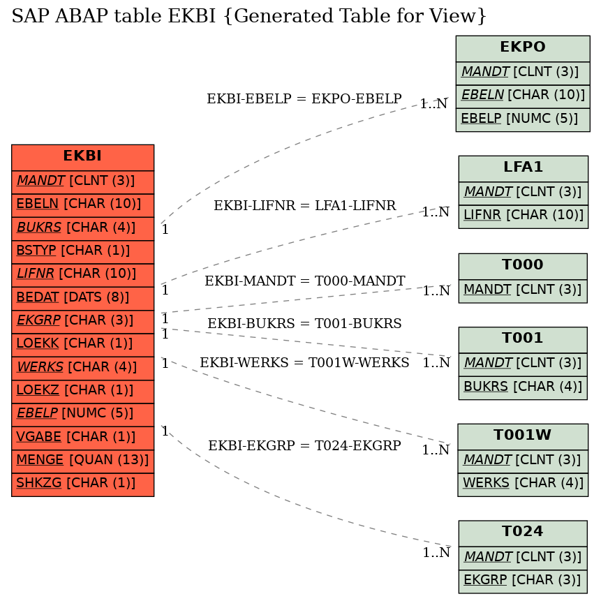 E-R Diagram for table EKBI (Generated Table for View)