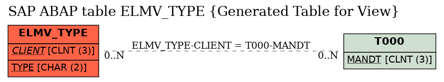 E-R Diagram for table ELMV_TYPE (Generated Table for View)