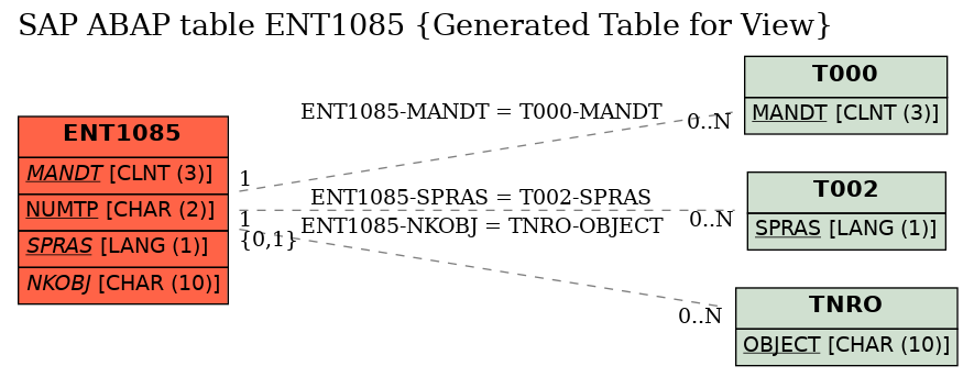 E-R Diagram for table ENT1085 (Generated Table for View)