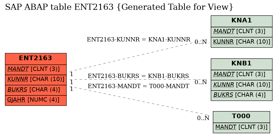 E-R Diagram for table ENT2163 (Generated Table for View)