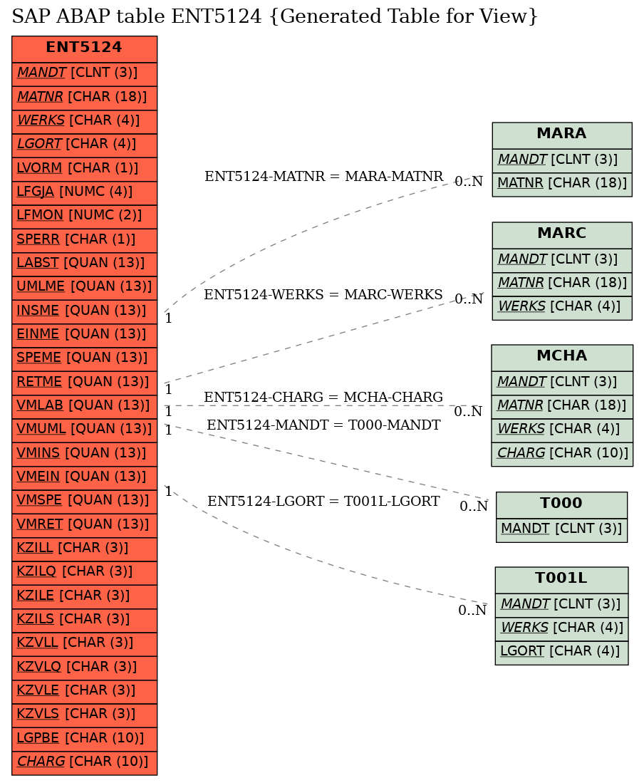 E-R Diagram for table ENT5124 (Generated Table for View)