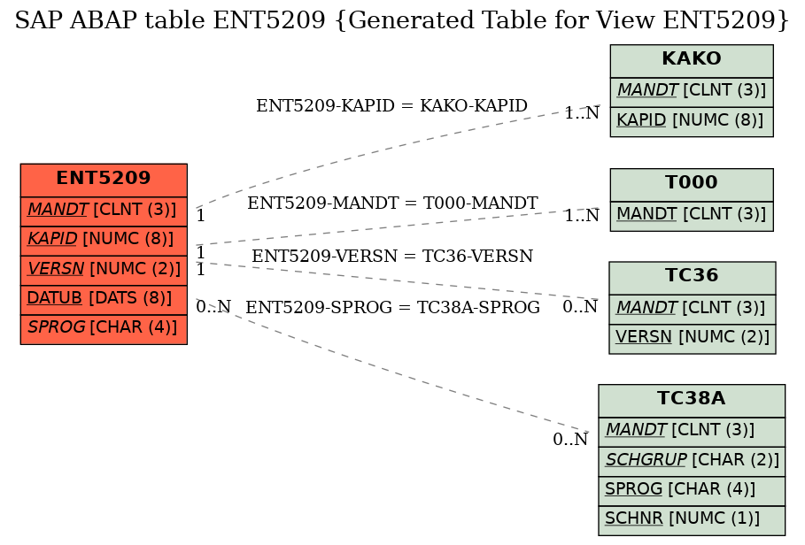 E-R Diagram for table ENT5209 (Generated Table for View ENT5209)