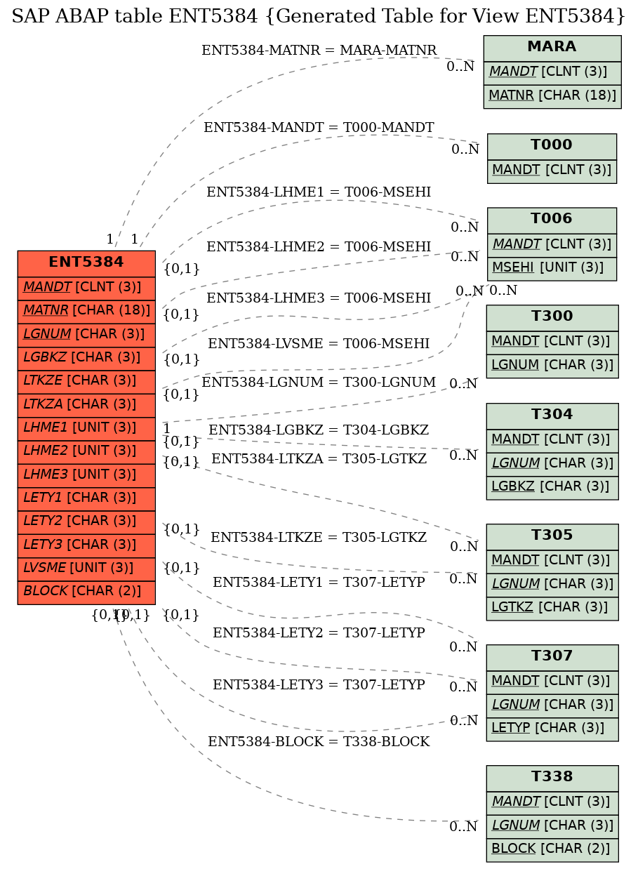 E-R Diagram for table ENT5384 (Generated Table for View ENT5384)