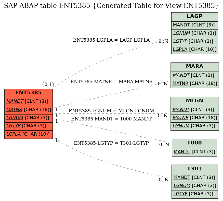 E-R Diagram for table ENT5385 (Generated Table for View ENT5385)