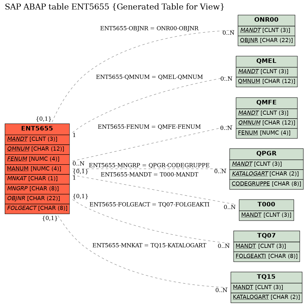 E-R Diagram for table ENT5655 (Generated Table for View)